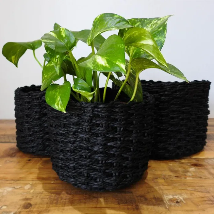 Woven Flower Basket - Black Medium - Image 2