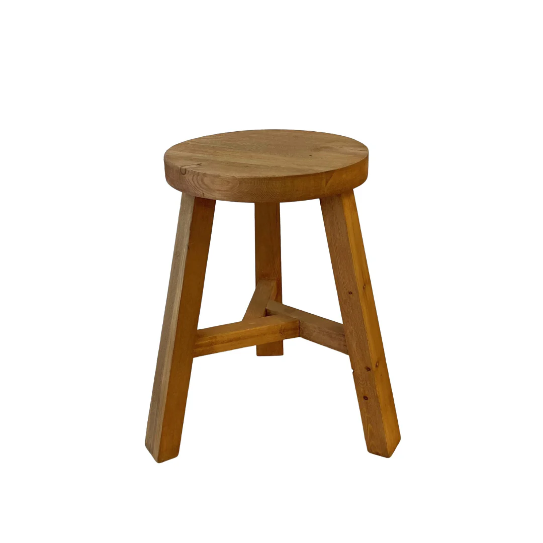 Reclaimed Wood Round Stool - Natural