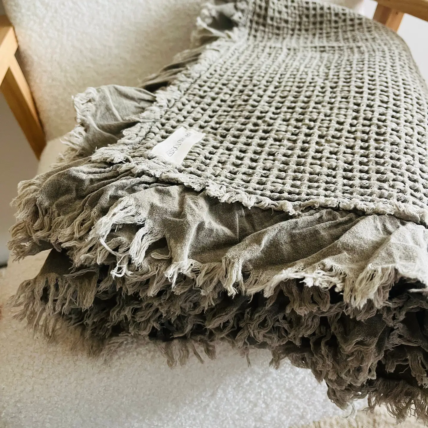 Organic Cotton Rustic Waffle Throw - Khaki