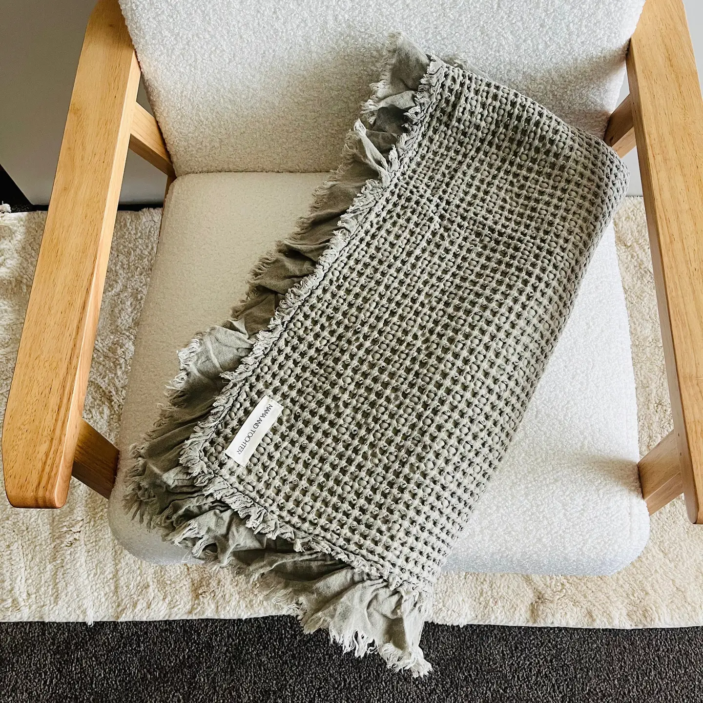 Organic Cotton Rustic Waffle Throw - Khaki - Image 2