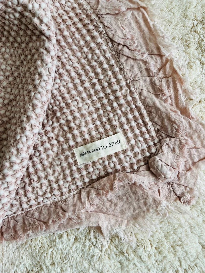 Organic Cotton Rustic Waffle Throw - Dusty Pink
