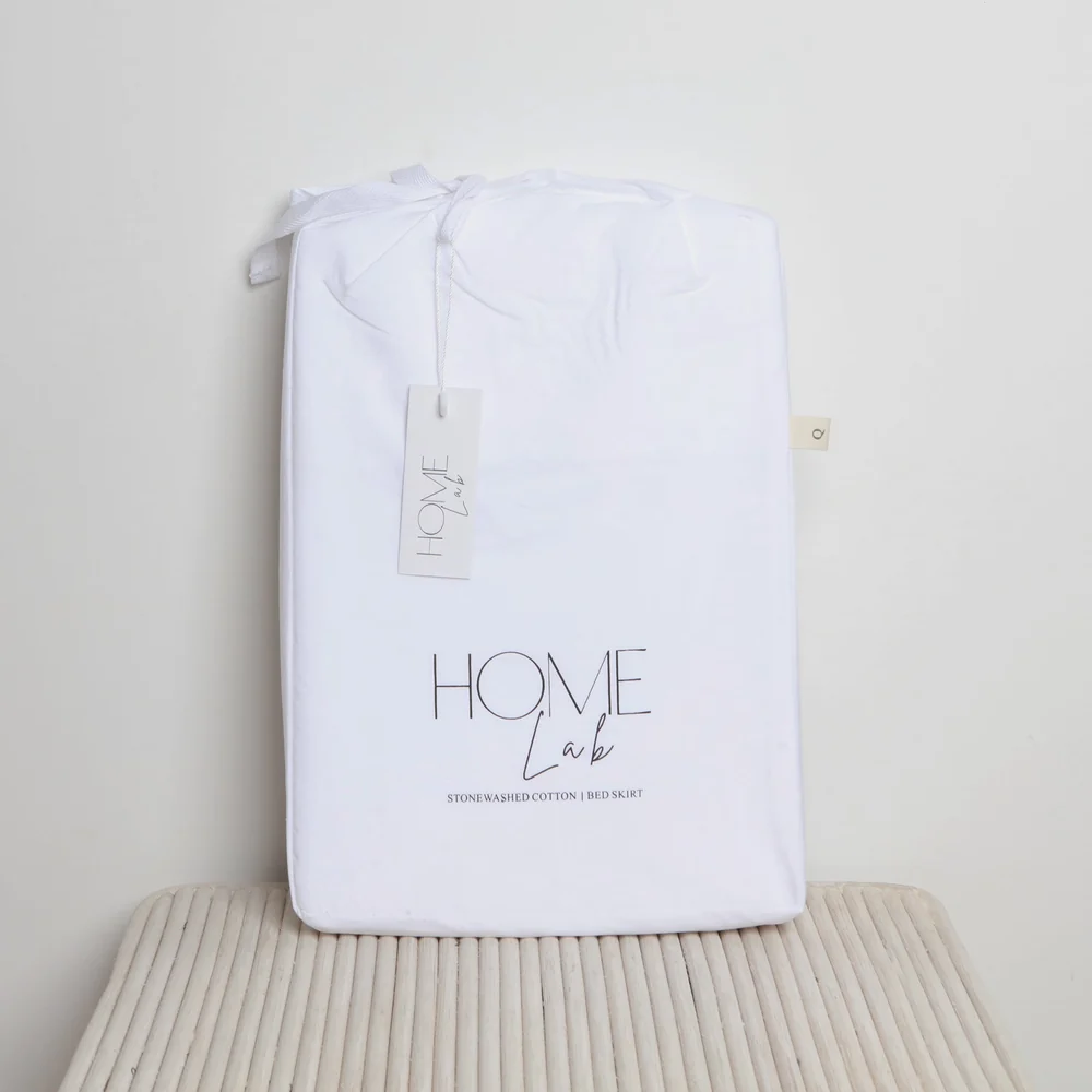 Home Lab - Stonewashed Cotton Bed Skirt - White Queen - Image 2