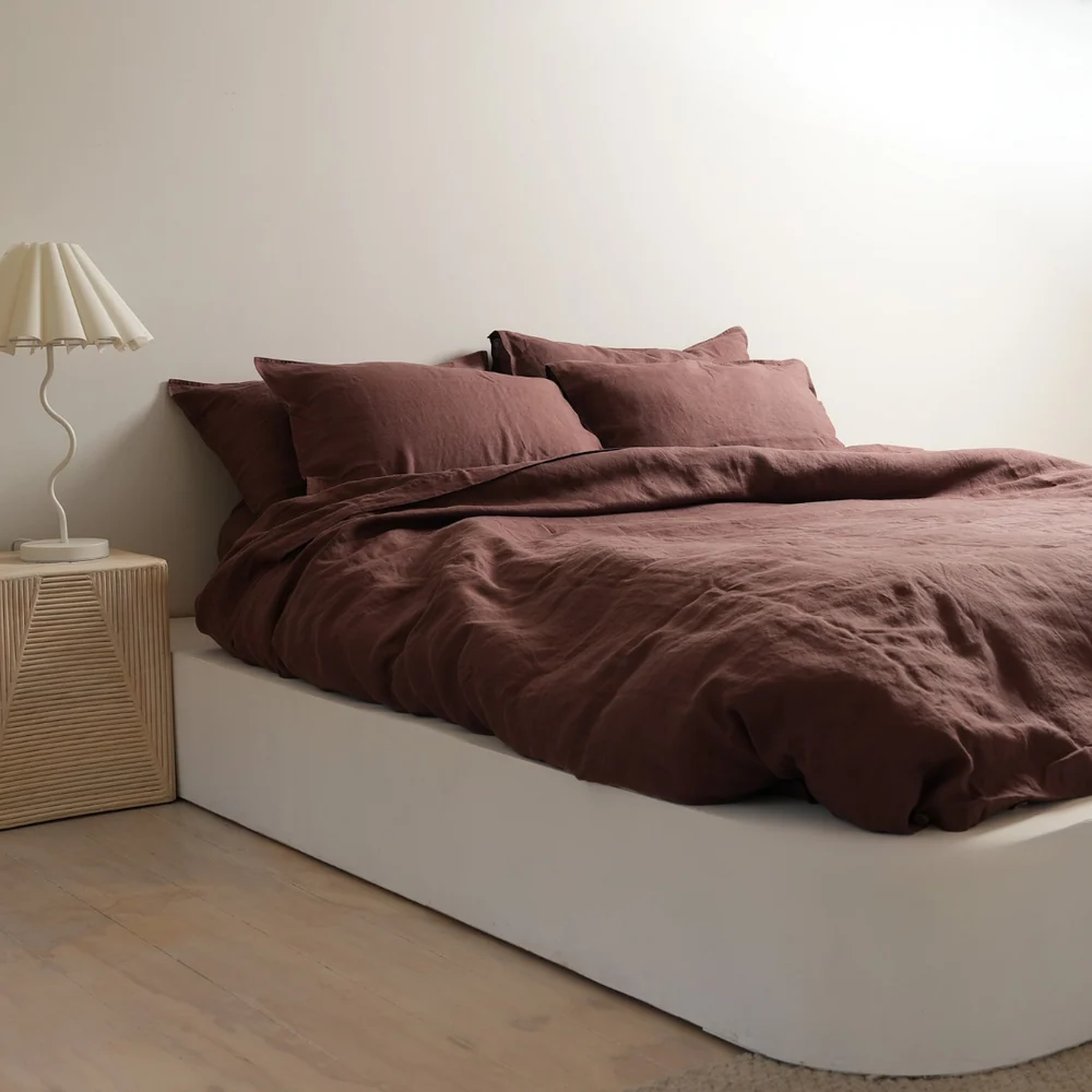 Home Lab - French Flax Linen Duvet Cover Set - Cocoa Queen - Image 2