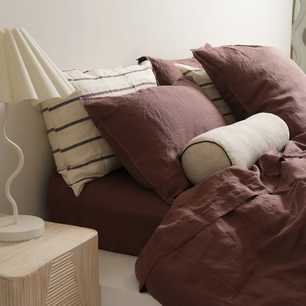 Home Lab - French Flax Linen Duvet Cover Set - Cocoa Queen