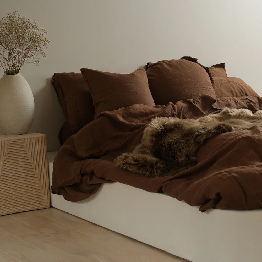 Home Lab - French Flax Linen Duvet Cover Set - Mocha Natural King