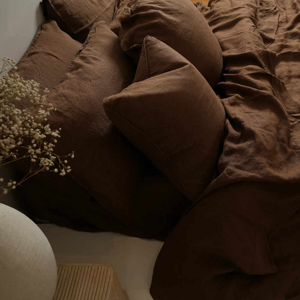 Home Lab - French Flax Linen Duvet Cover Set - Mocha Natural King - Image 2